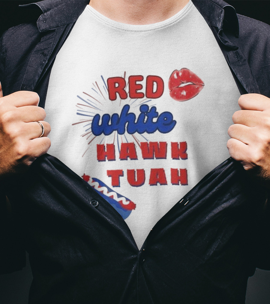 Red White Hawk Tuah Lips Hotdog T-Shirt