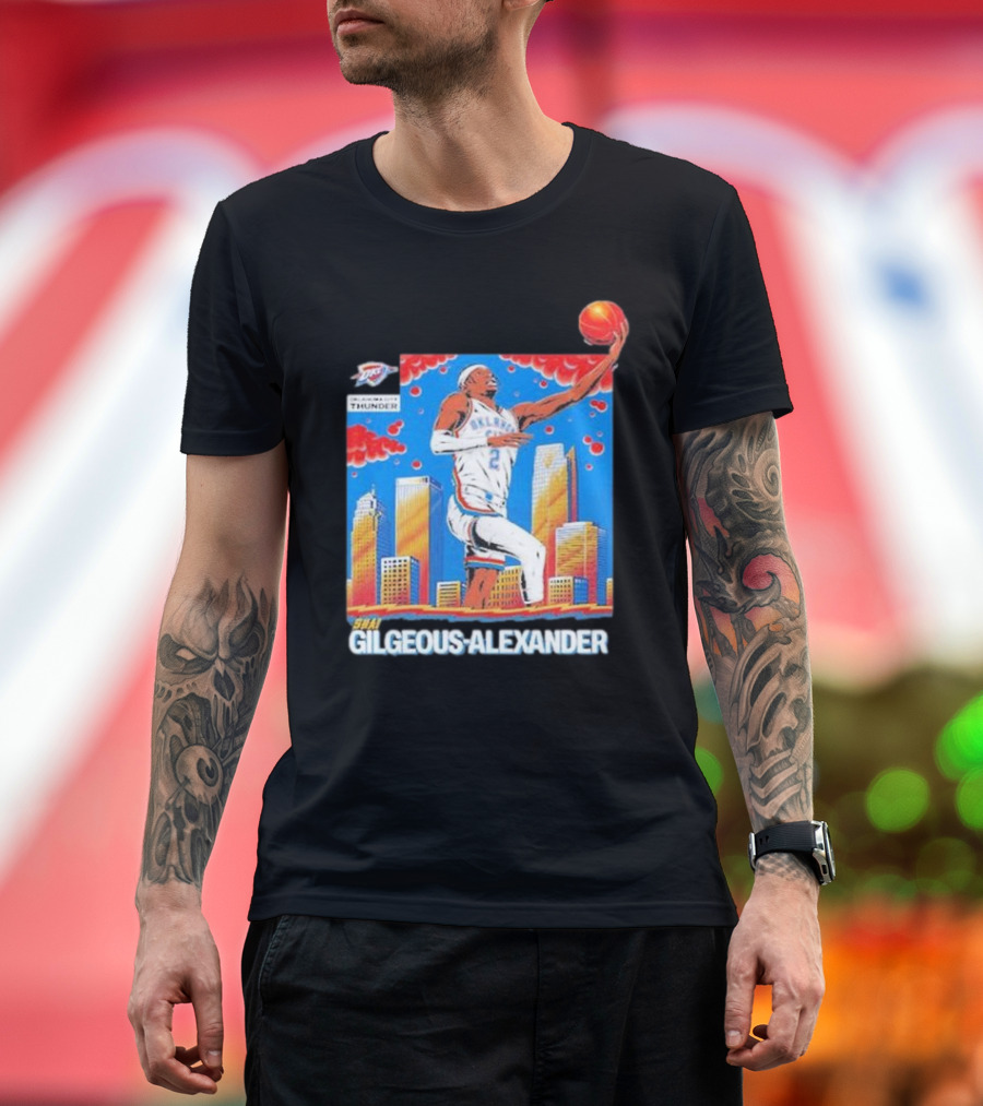 Oklahoma City Thunder Shai Gilgeous-Alexander Skyline Basketball Playoff T-Shirt