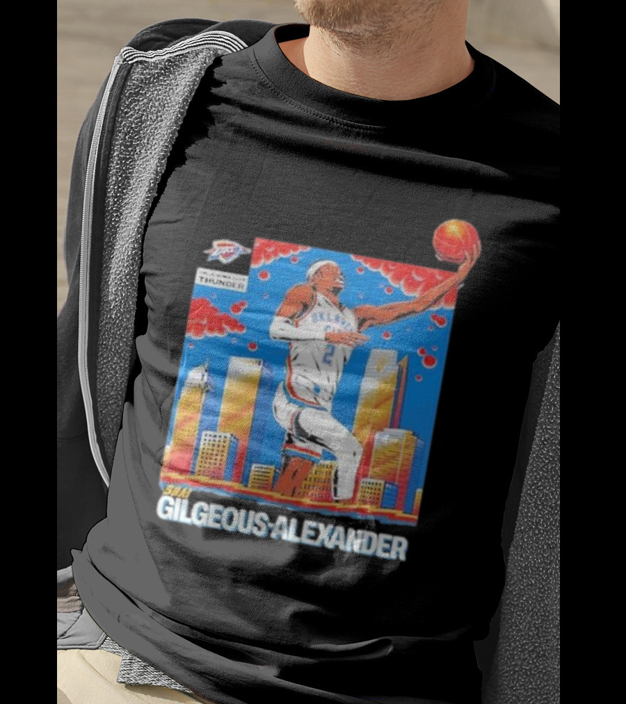 Oklahoma City Thunder Shai Gilgeous-Alexander Skyline Basketball Playoff T-Shirt
