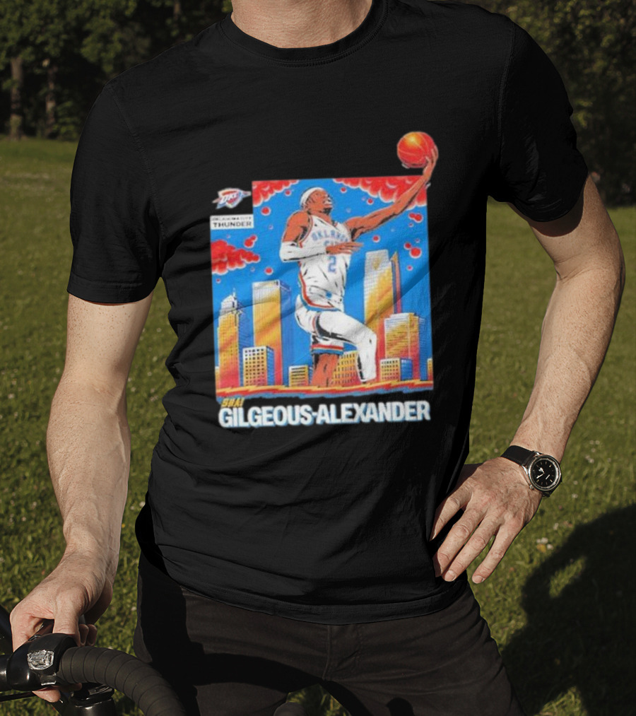 Oklahoma City Thunder Shai Gilgeous-Alexander Skyline Basketball Playoff T-Shirt
