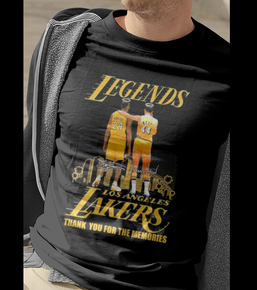 Legends Kobe Bryant Jerry West Los Angeles Lakers Thank You For The Memories Signatures T-Shirt