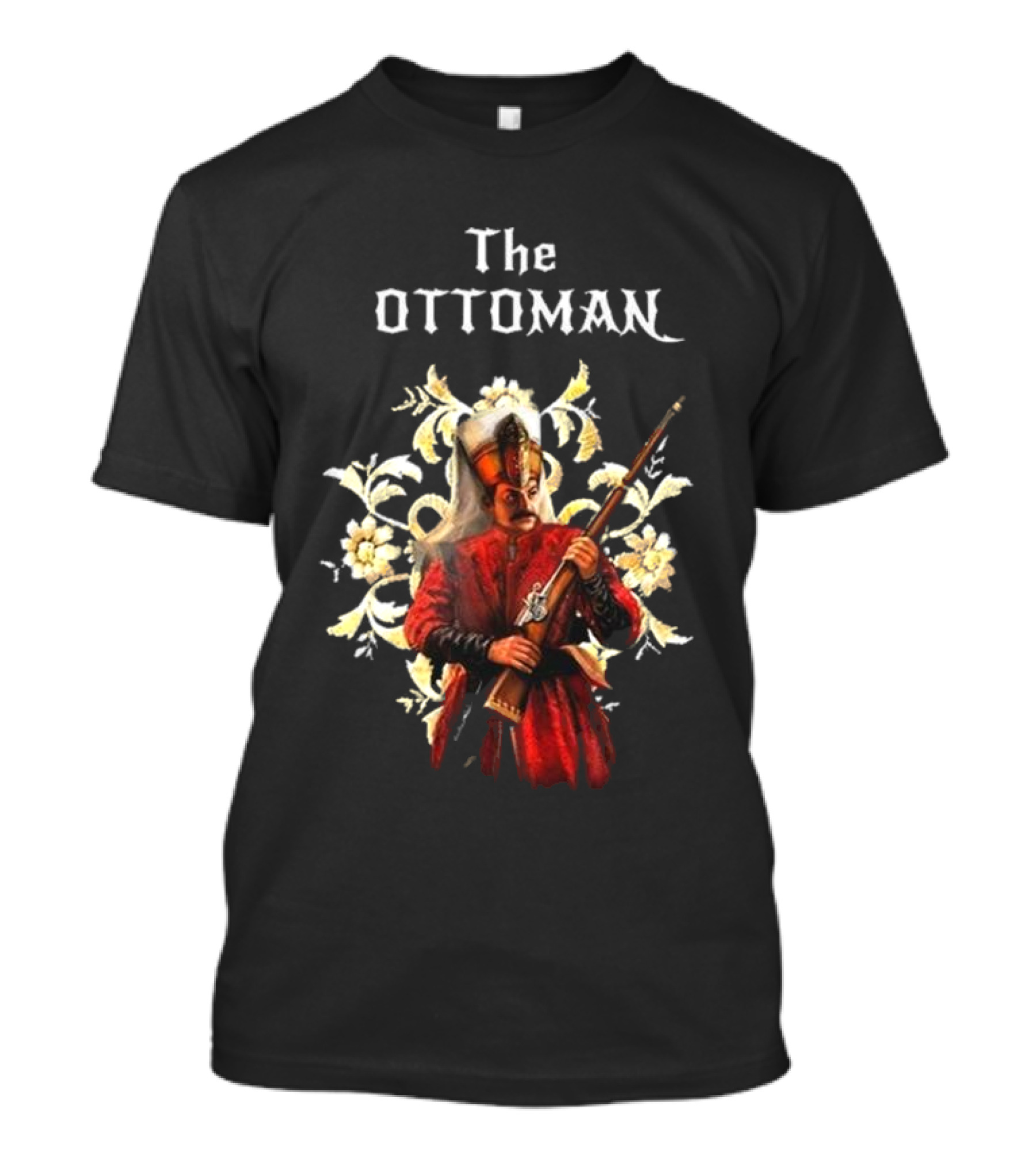 The Ottoman Sultan With Rifle And Floral Motif T-Shirt