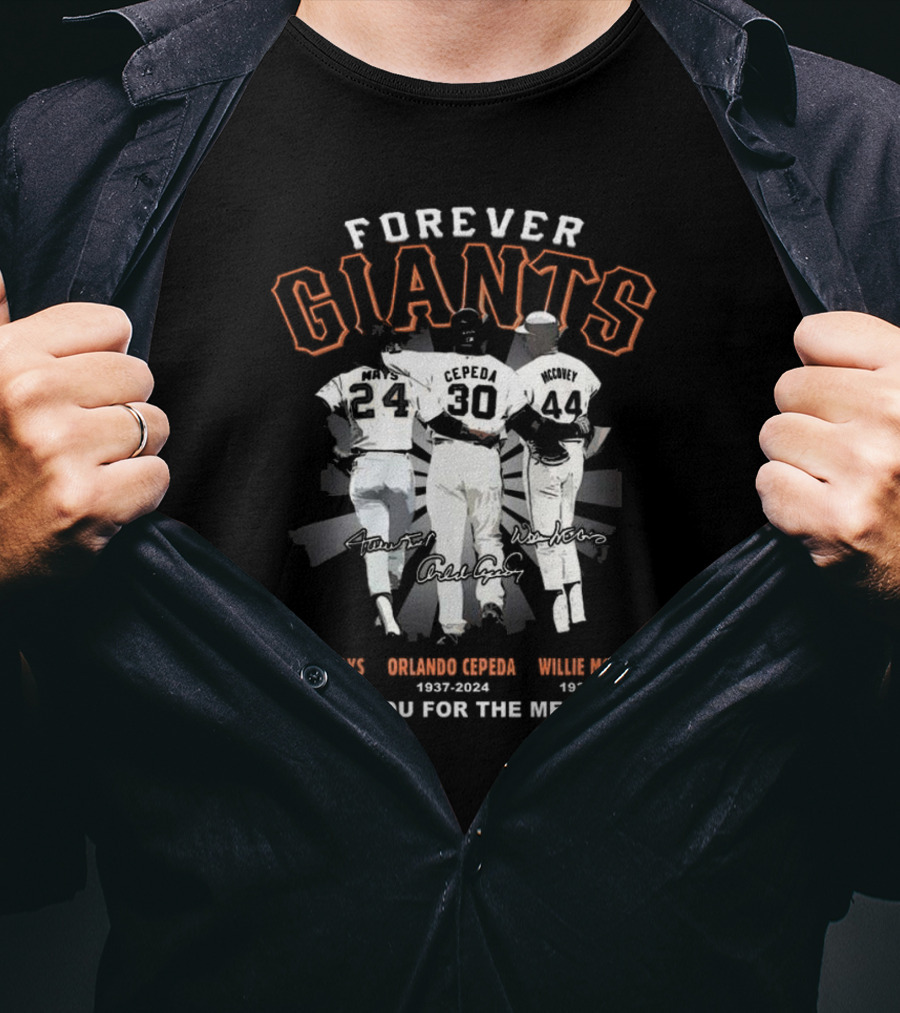 Forever Giants Willie Mays Orlando Cepeda Willie McCovey Thank You For The Memories T-Shirt