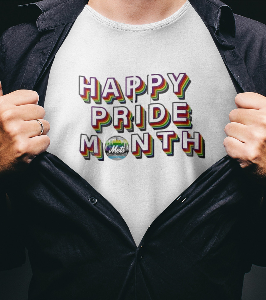 Happy Pride Month NY Mets Rainbow Lettering T-Shirt