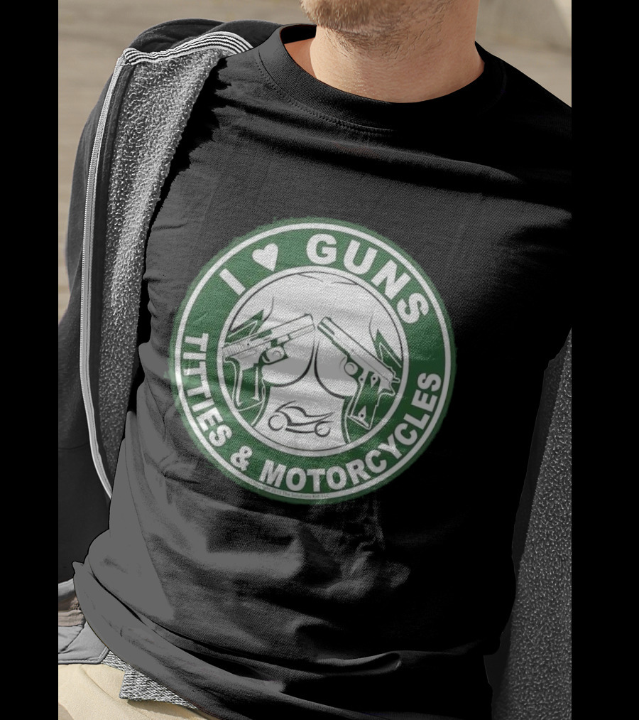 I Love Guns Titties Motorcycles Logo Circle T-Shirt