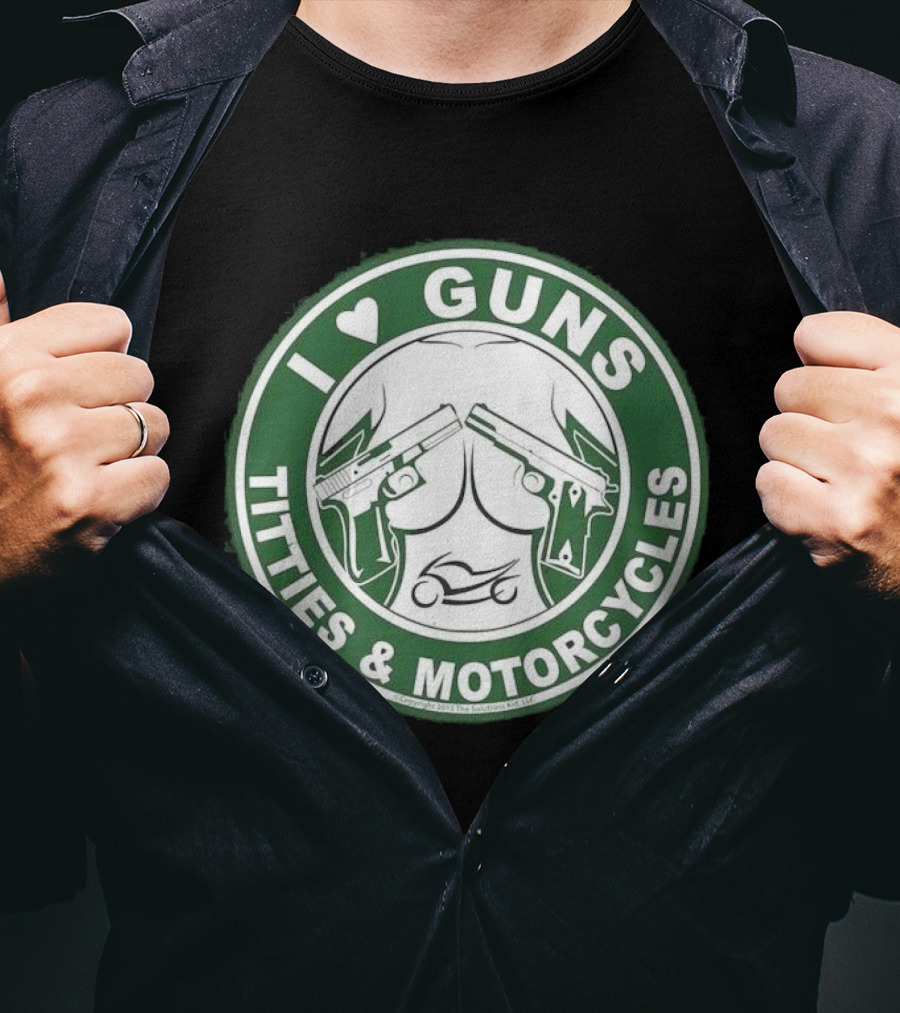 I Love Guns Titties Motorcycles Logo Circle T-Shirt