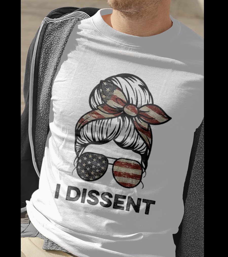 Messy Bun I Dissent USA Flag Vintage Sunglasses Bow T-Shirt
