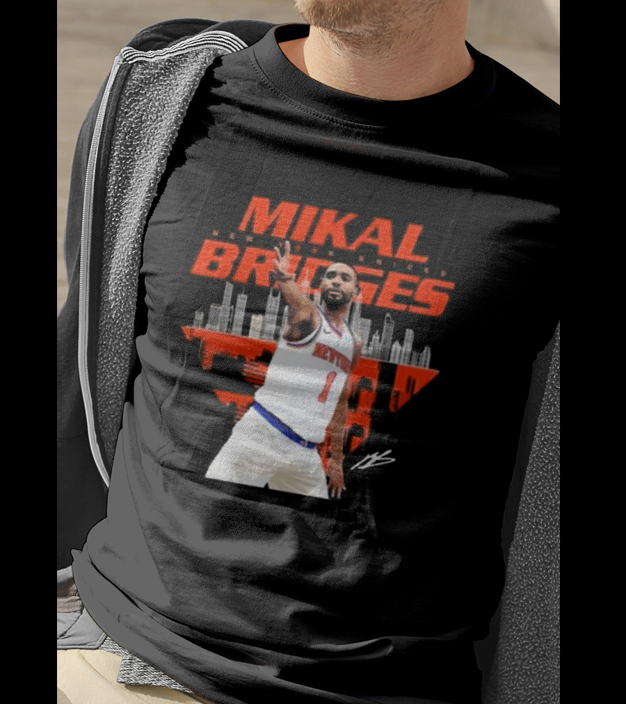 Mikal Bridges New York Knicks Skyline Signature Number 1 T-Shirt