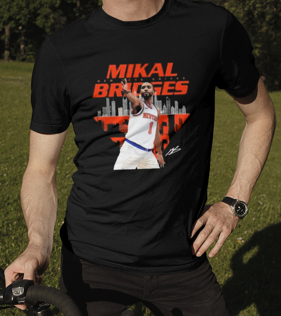 Mikal Bridges New York Knicks Skyline Signature Number 1 T-Shirt