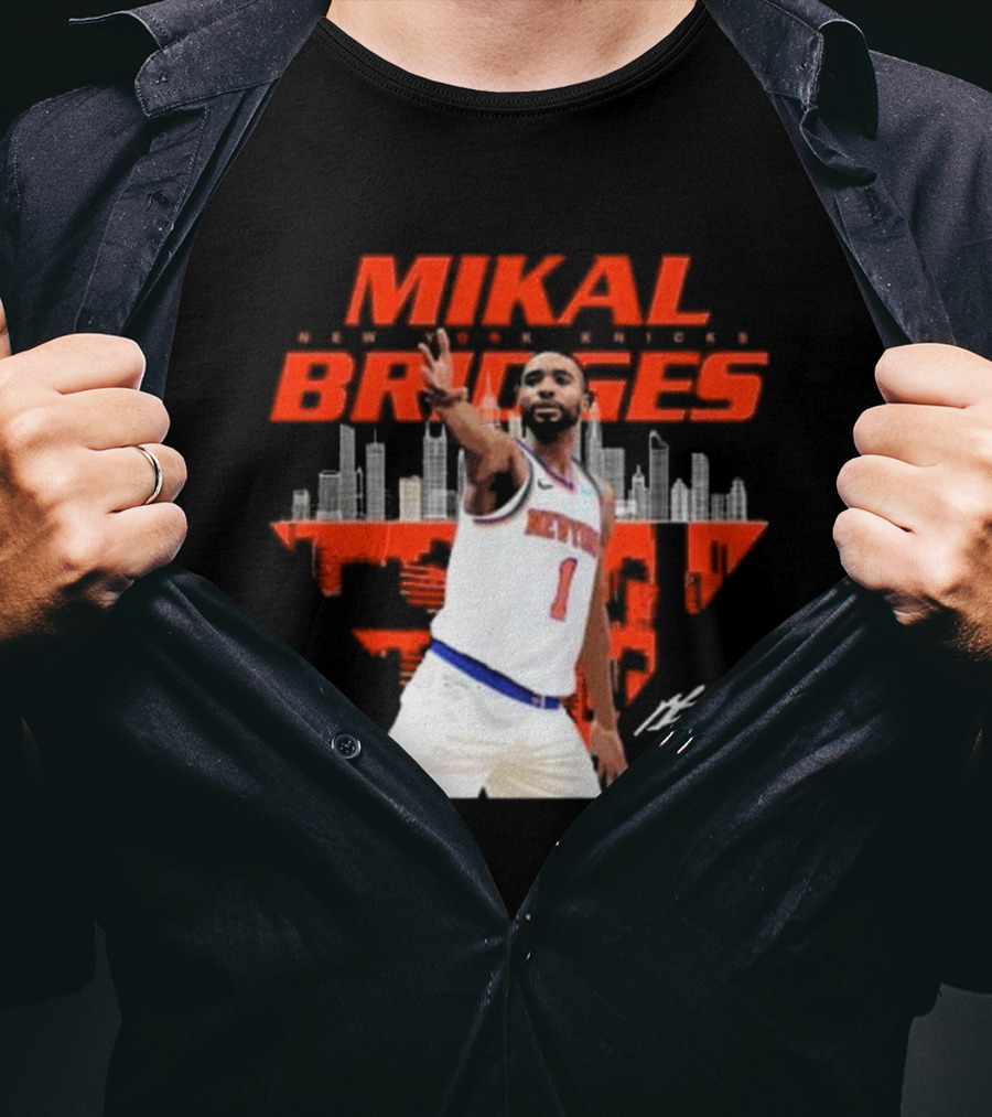 Mikal Bridges New York Knicks Skyline Signature Number 1 T-Shirt
