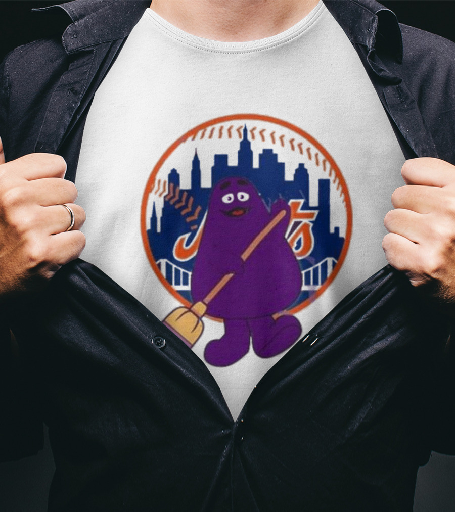 New York Mets Grimace Character Broom Sweep LFGM T-Shirt