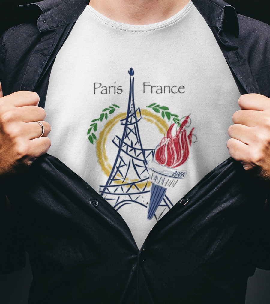 Paris France Eiffel Torch Olympic Laurel Icons T-Shirt