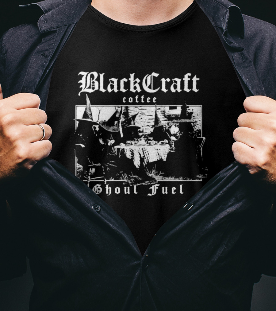 Black Craft Coffee Ghoul Fuel Witches Tea Party Scene T-Shirt