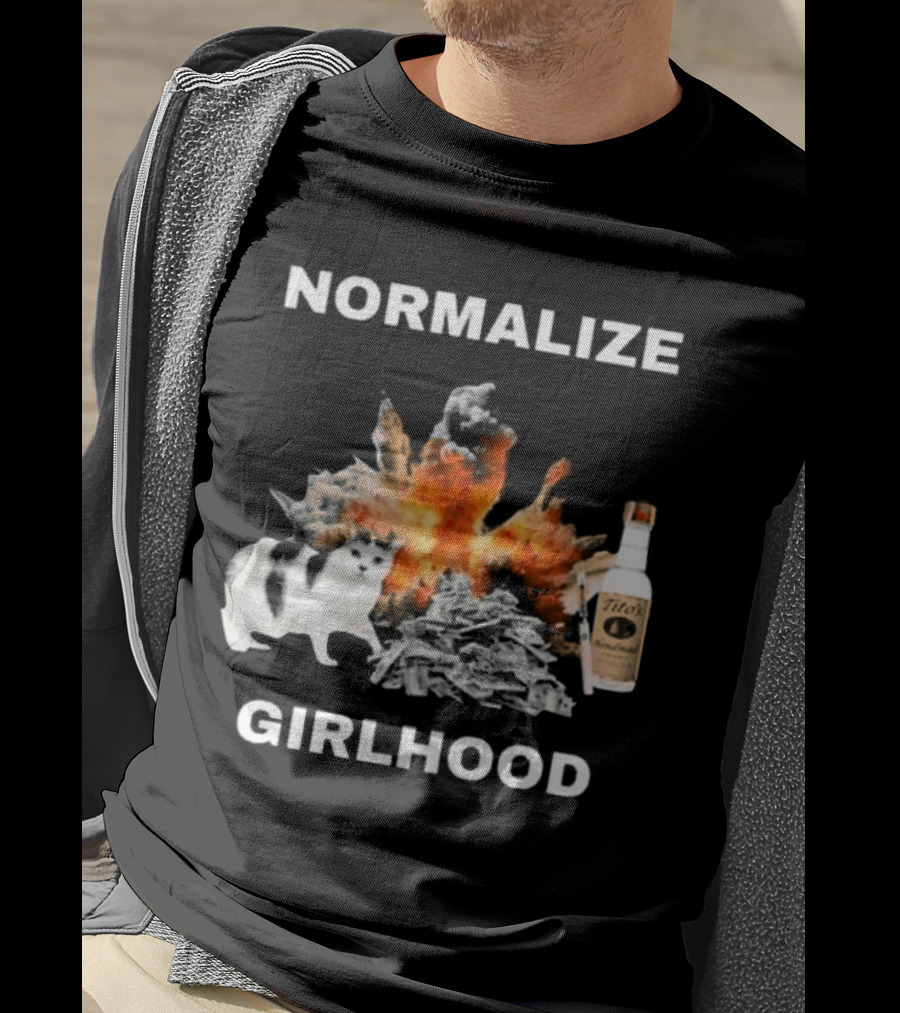 Normalize Girlhood Explosion Cat Tito's Bottle T-Shirt