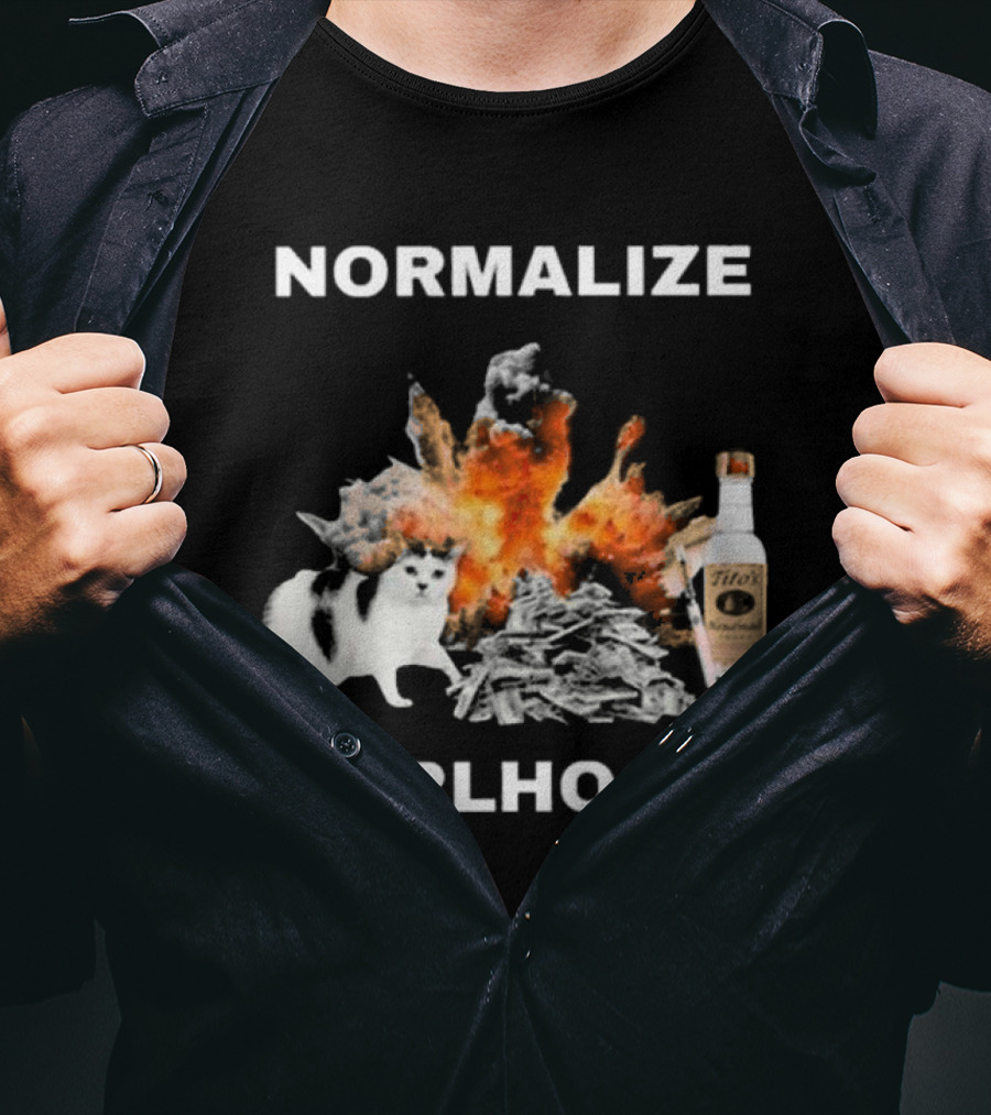 Normalize Girlhood Explosion Cat Tito's Bottle T-Shirt