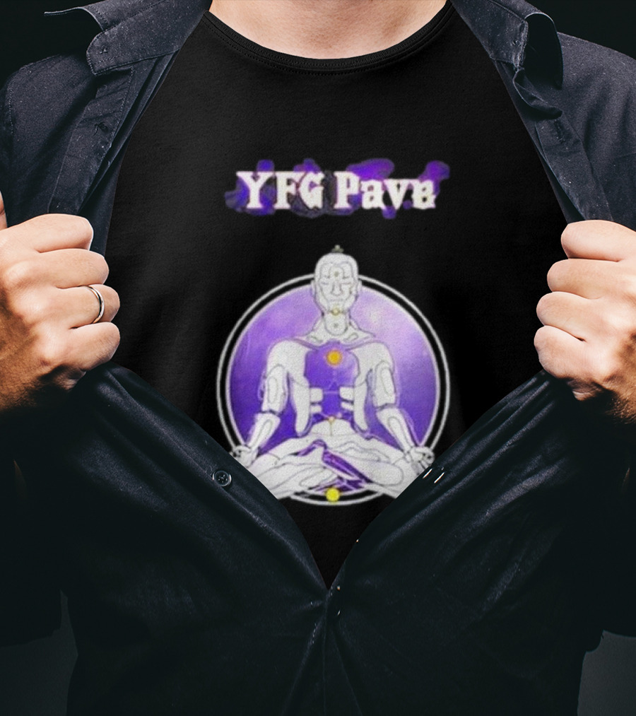 YFG Pave 444 Meditating Robotic Figure Purple Mandala T-Shirt