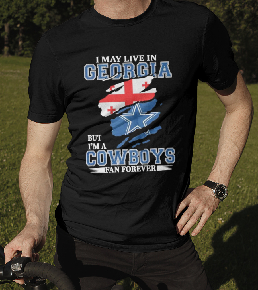 Dallas Cowboys Fan Forever Living In Georgia With Star And Flag Elements T-Shirt