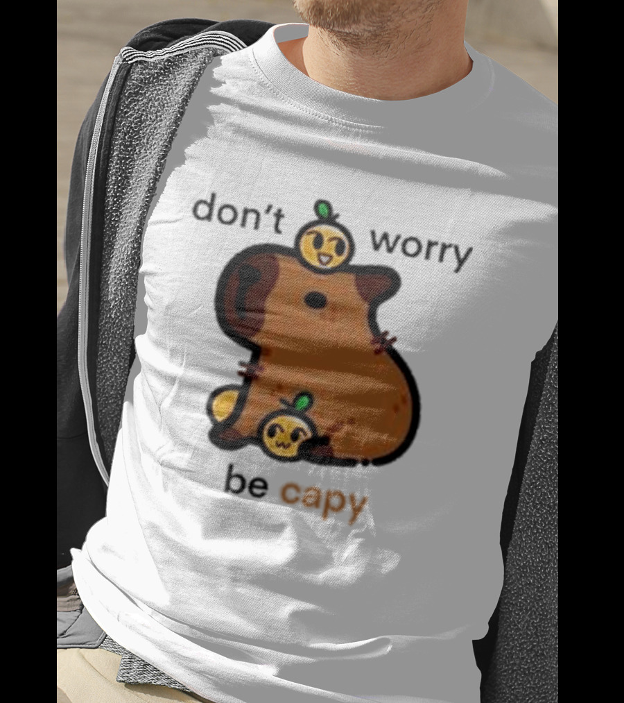 Eveoart Don’t Worry Be Capy Cute Capybara With Fruit Companions T-Shirt