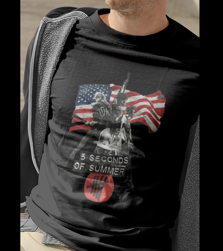 5 Seconds Of Summer American Band With Flag And Tally T-Shirt