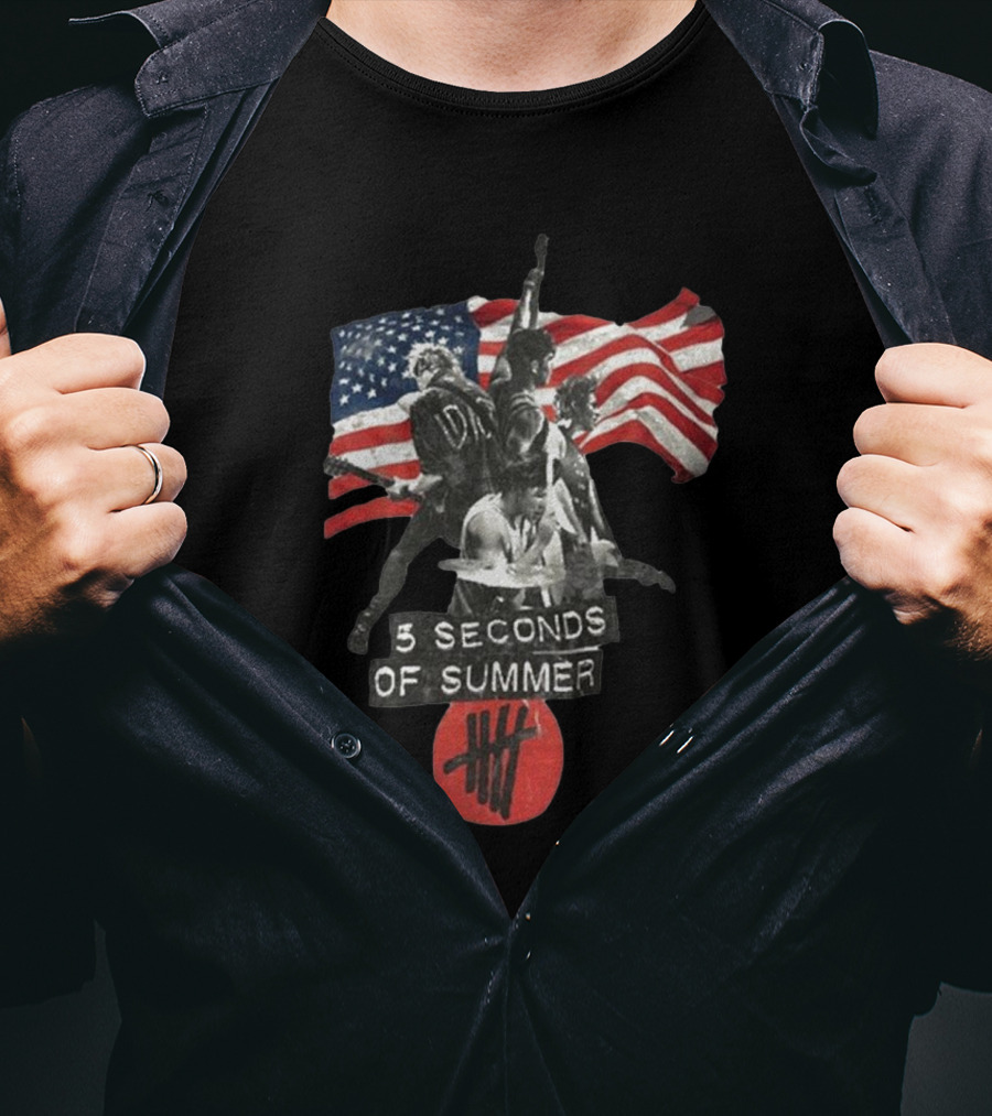 5 Seconds Of Summer American Band With Flag And Tally T-Shirt
