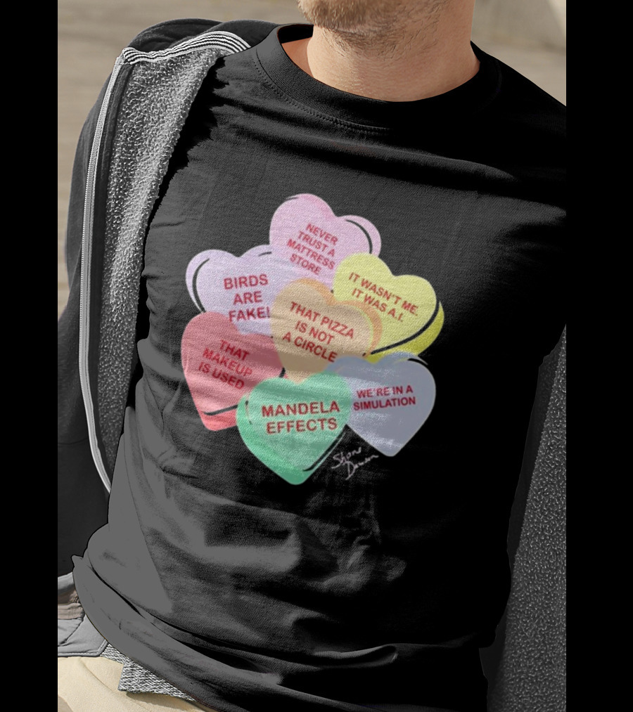 Shane Dawson Conspiracy Hearts Birds Are Fake Mandela Effects Simulation Pizza AI T-Shirt