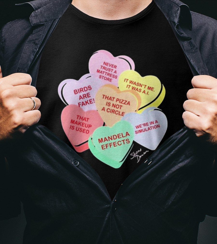 Shane Dawson Conspiracy Hearts Birds Are Fake Mandela Effects Simulation Pizza AI T-Shirt