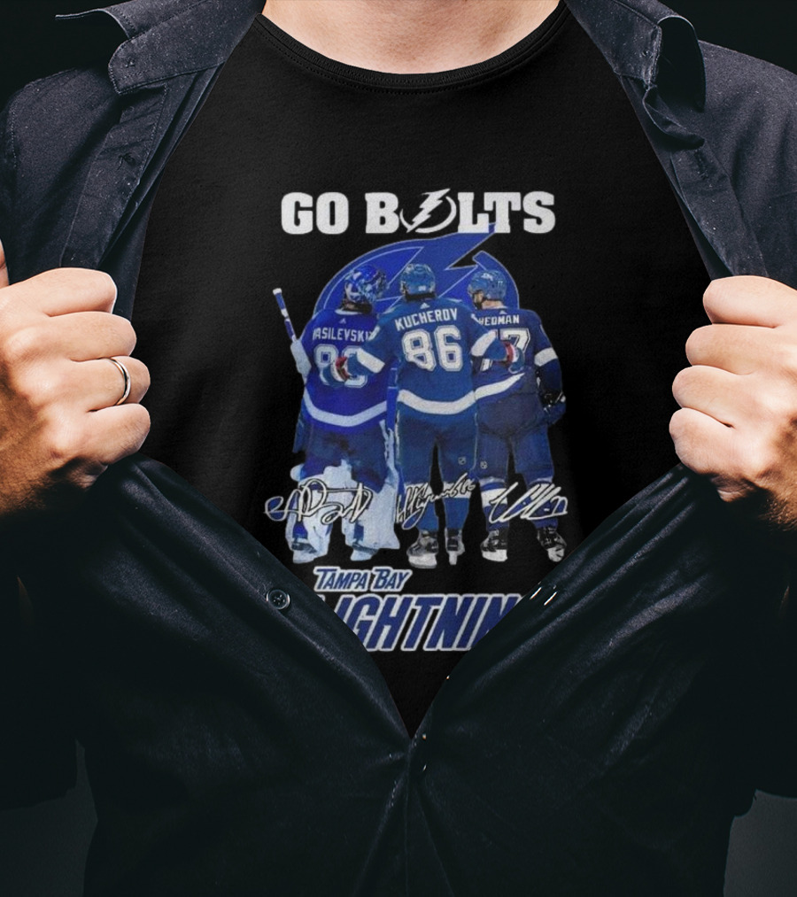 Tampa Bay Lightning Go Bolts Asilevskiy Kucherov Hedman Signatures T-Shirt