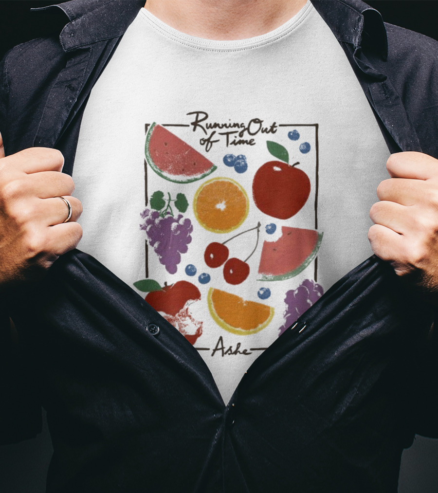Running Out Of Time Ashe Fruit Collage Watermelon Orange Apple Grapes T-Shirt