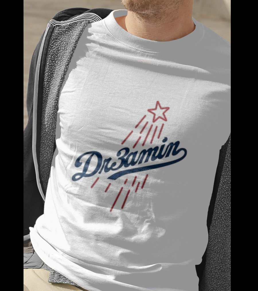 Dr3amin Red Star Streak White Clix Merch LA Star Crew T-Shirt