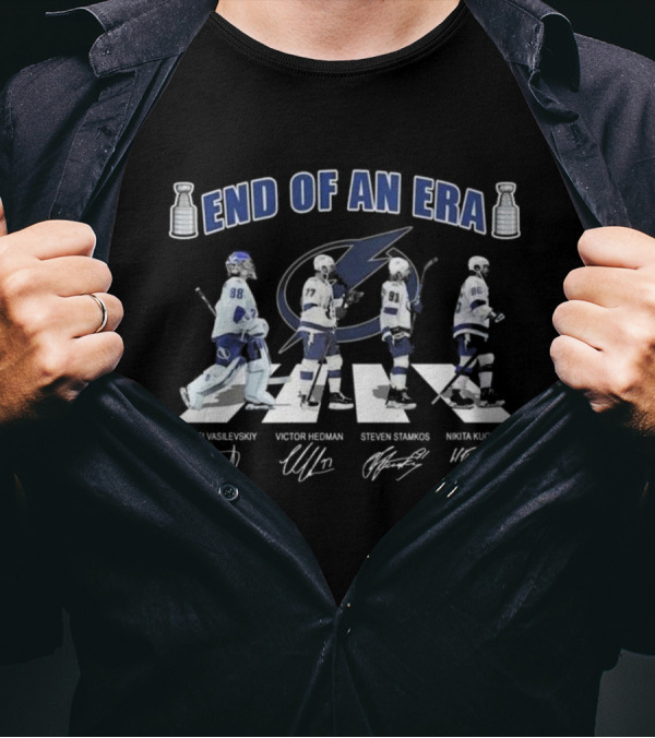 End Of An Era Tampa Bay Lightning Abbey Road Vasilevskiy Hedman Stamkos Kucherov Signatures T-Shirt