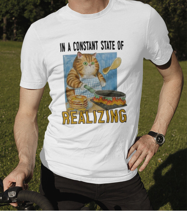In A Constant State Of Realizing Cat Cooking Pancakes Flame Pan T-Shirt