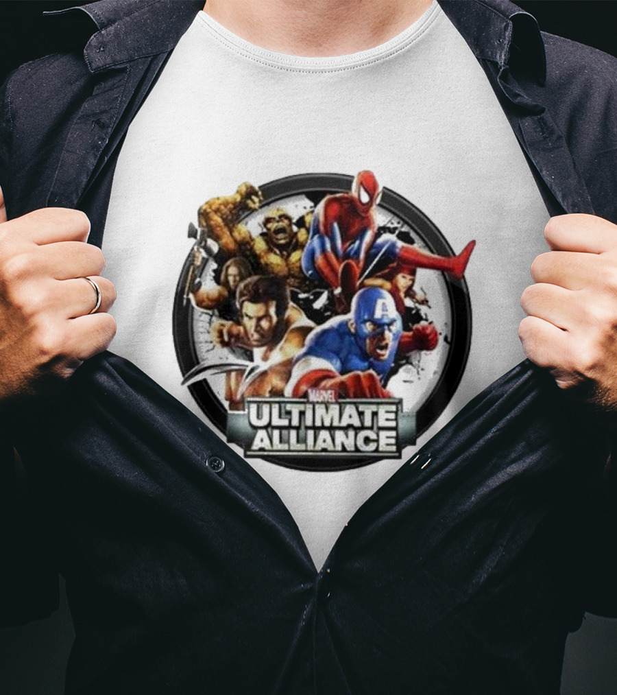 Tobey Maguire Spider-Man Featured In Marvel Ultimate Alliance Heroes Assemblage T-Shirt