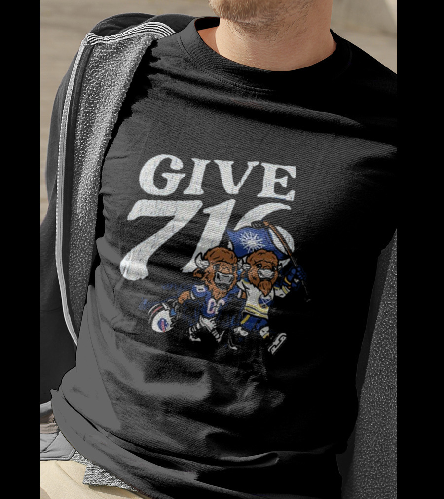 Buffalo Bills Sabres Give 716 Bison Characters Football Hockey Flag T-Shirt
