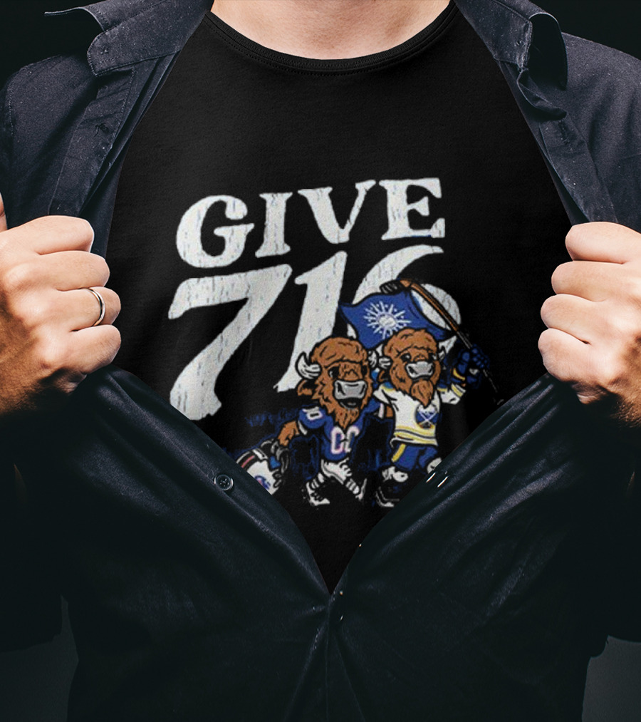 Buffalo Bills Sabres Give 716 Bison Characters Football Hockey Flag T-Shirt