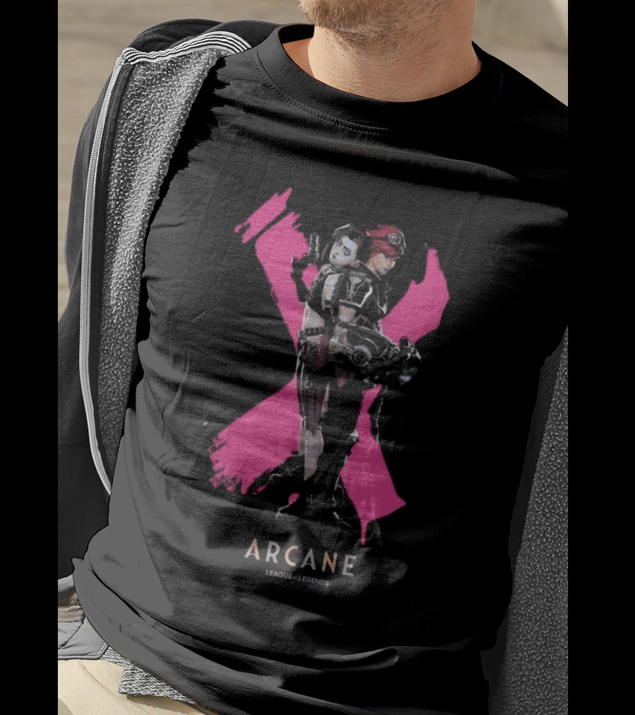Arcane League Legends Jinx Vi Pink X T-Shirt