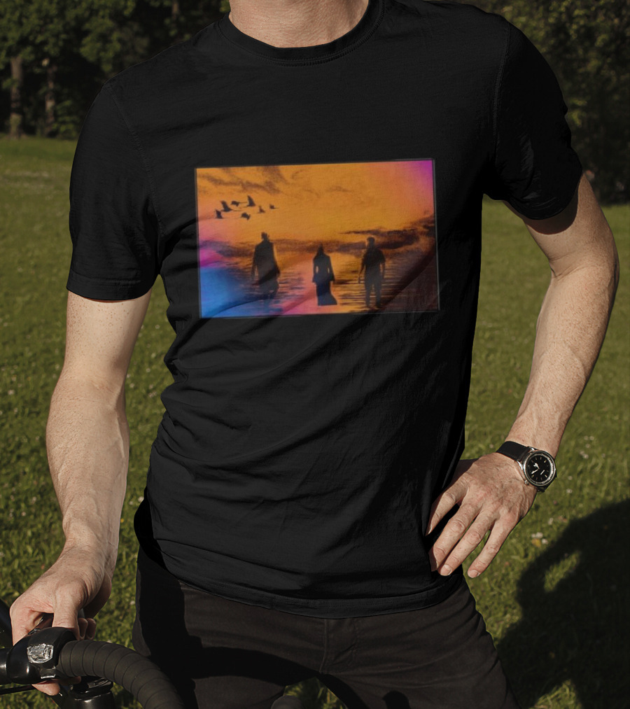 Sun Came Up Sofi Tukker Silhouettes Walking At Sunrise With Birds On Colorful Horizon T-Shirt