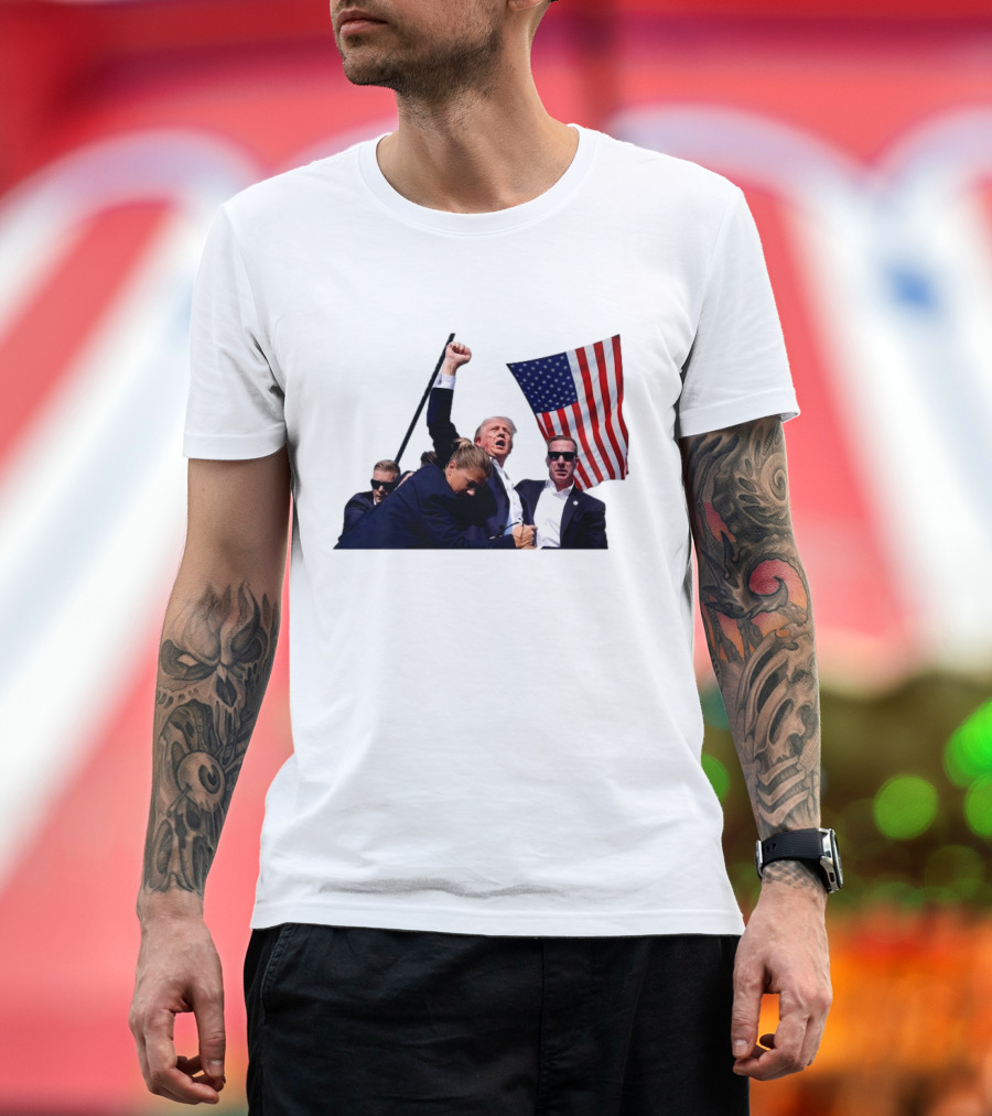 Trump Shooting Nice Try Brandon Trump Fight Flag Fist Security Guards T-Shirt