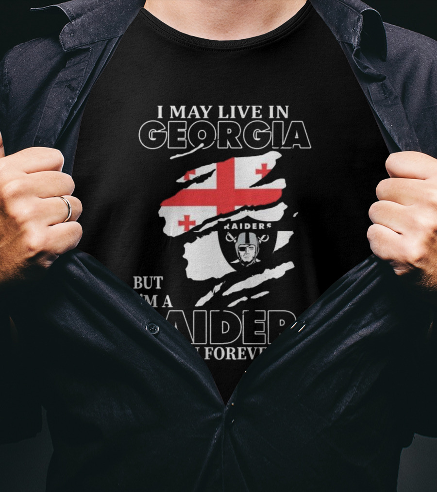 Las Vegas Raiders Fan Forever Living In Georgia With Raiders Logo And Flag T-Shirt