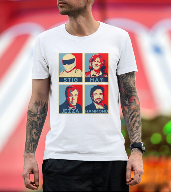 Premium T-Shirt: Stig May Jezza Hammond Top Gear Iconic Trio T-Shirt Stig May Jezza Hammond Top Gear Iconic Trio T-Shirt