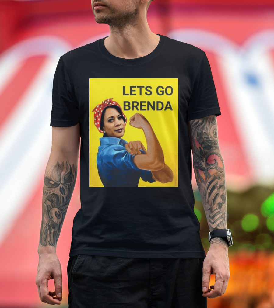 LETS GO BRENDA Referring To Harris Iconic Image Yellow Background T-Shirt