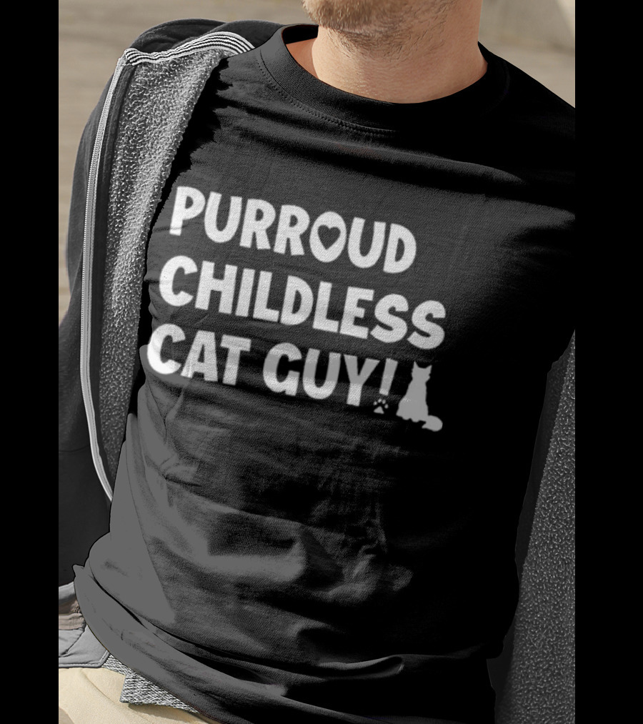 Purroud Childless Cat Guy Paw Prints T-Shirt