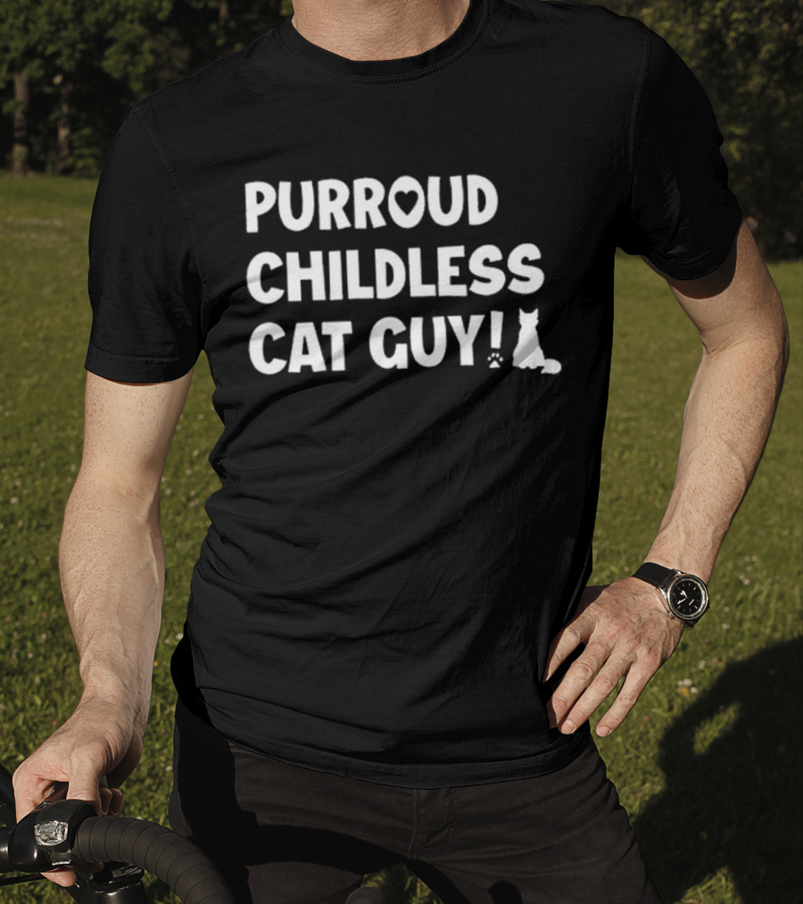 Purroud Childless Cat Guy Paw Prints T-Shirt