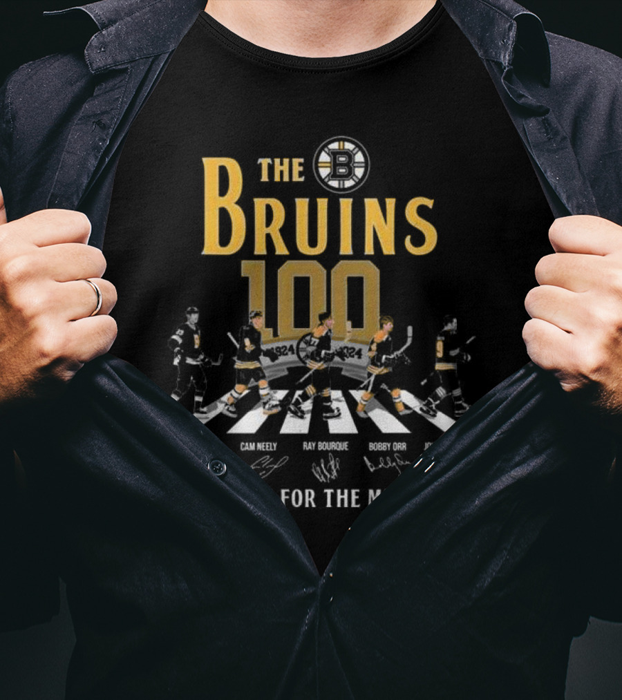 The Bruins 100 1924 Thank You For The Memories Zdeno Chara Cam Neely Ray Bourque Bobby Orr Johnny Bucyk Signatures T-Shirt