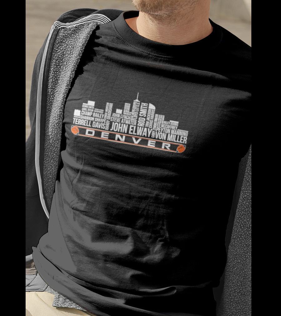 Denver Skyline Legends John Elway Peyton Manning Terrell Davis Von Miller T-Shirt