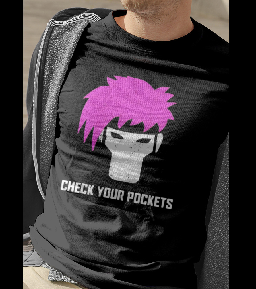 Check Your Pockets Pink Hair Masked Face T-Shirt