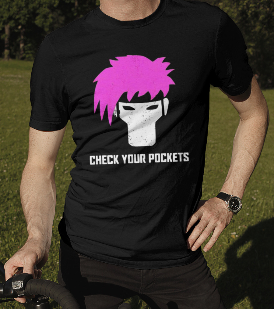 Check Your Pockets Pink Hair Masked Face T-Shirt