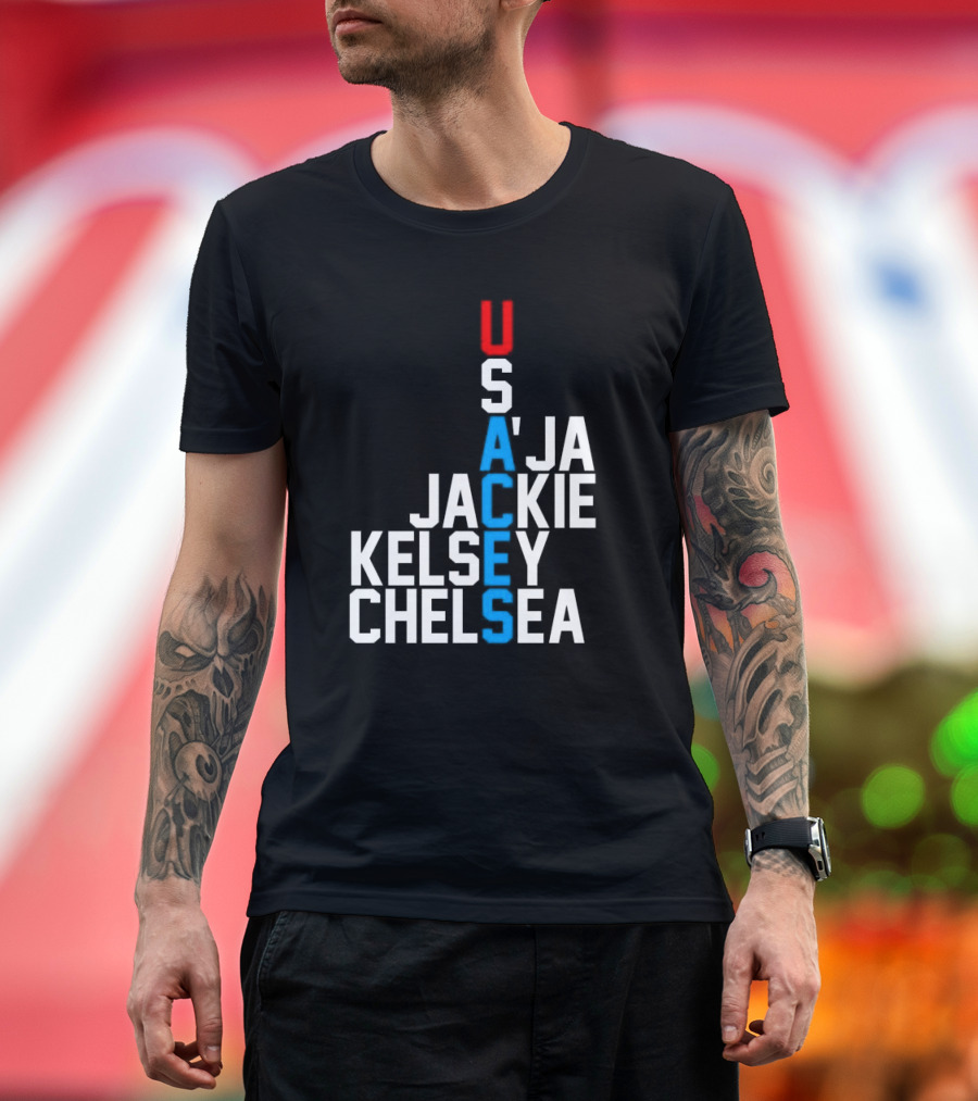 Usaces A’ja Jackie Kelsey Chelsea Team Names Vertical Arrangement T-Shirt