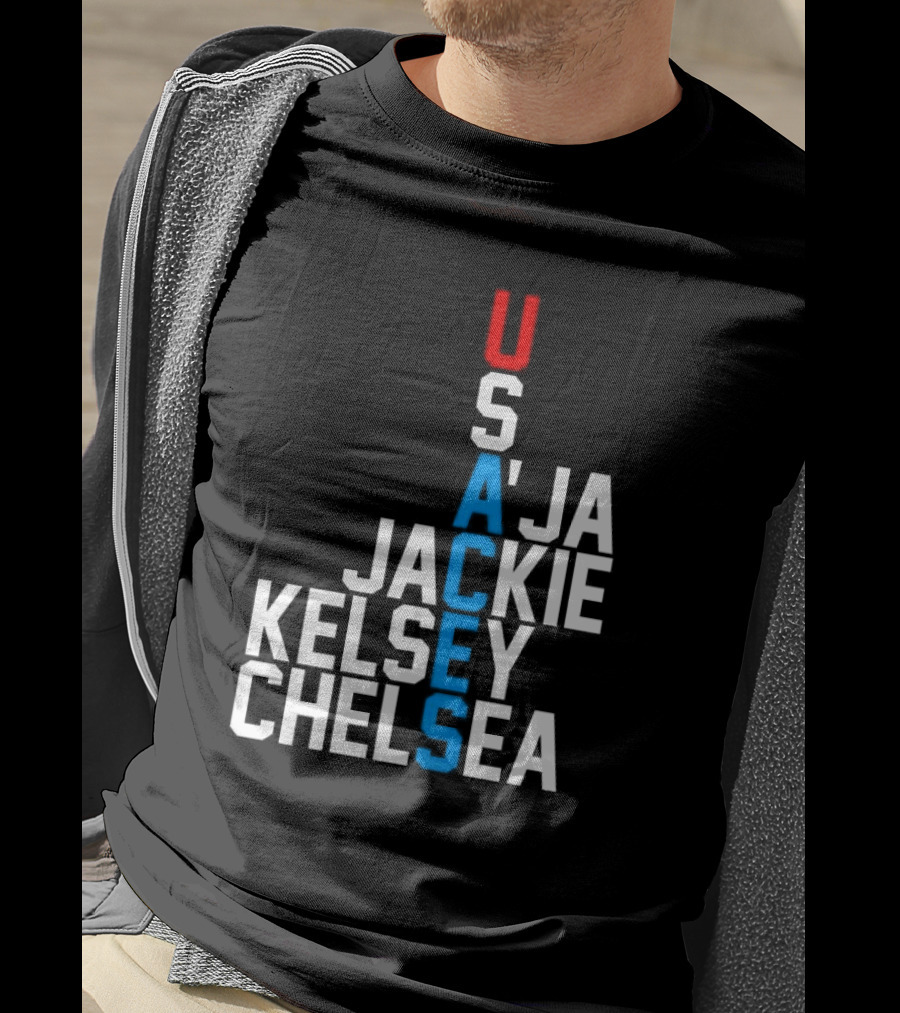 Usaces A’ja Jackie Kelsey Chelsea Team Names Vertical Arrangement T-Shirt