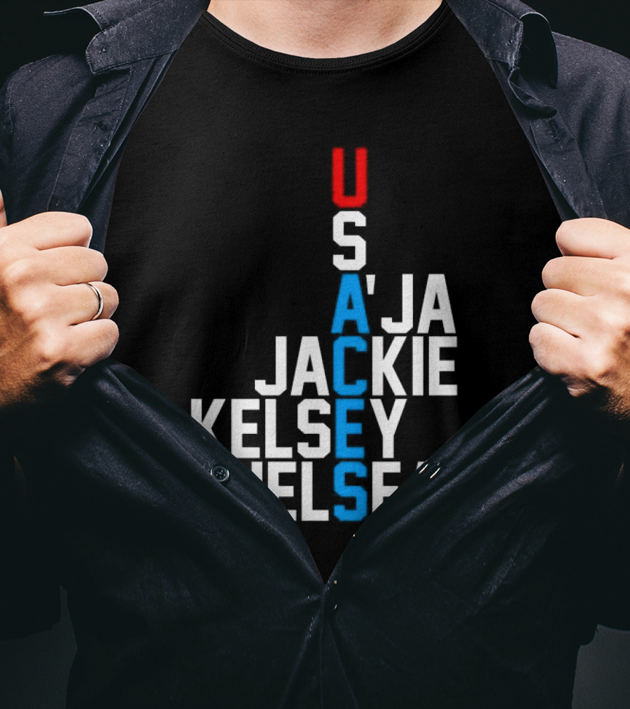 Usaces A’ja Jackie Kelsey Chelsea Team Names Vertical Arrangement T-Shirt
