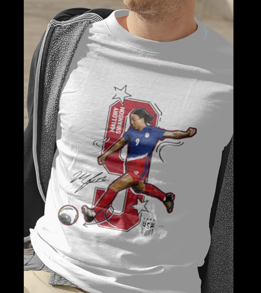 Mallory Swanson Number 9 USWNT Signature Red And Blue Player Action T-Shirt